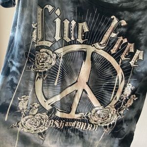Tie Dye Top with Peace Sign, Gems, Roses and Birds